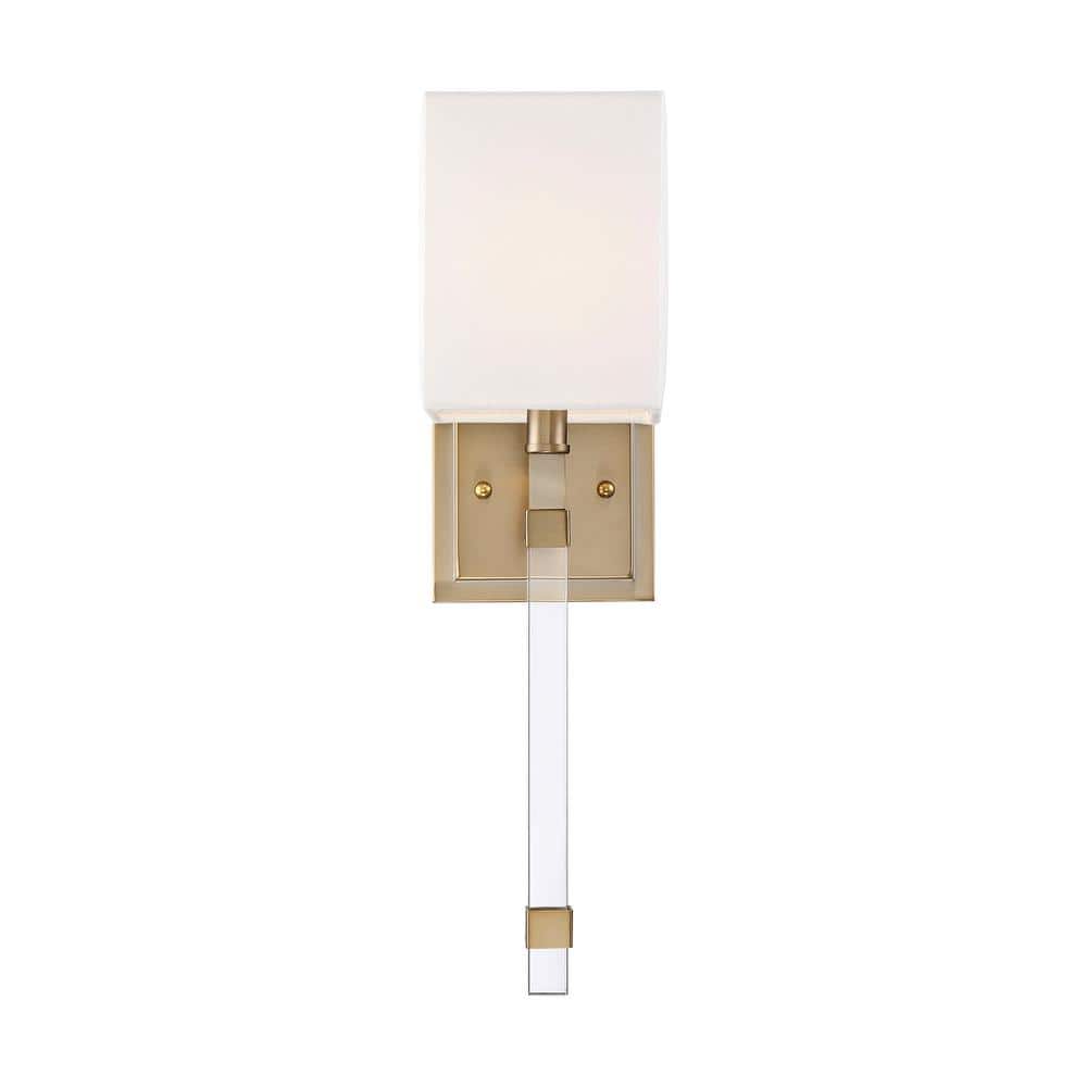 Thompson 5 in. 1-Light Burnished Brass Wall Sconce with White Linen Shade price history on PriceWatchPro