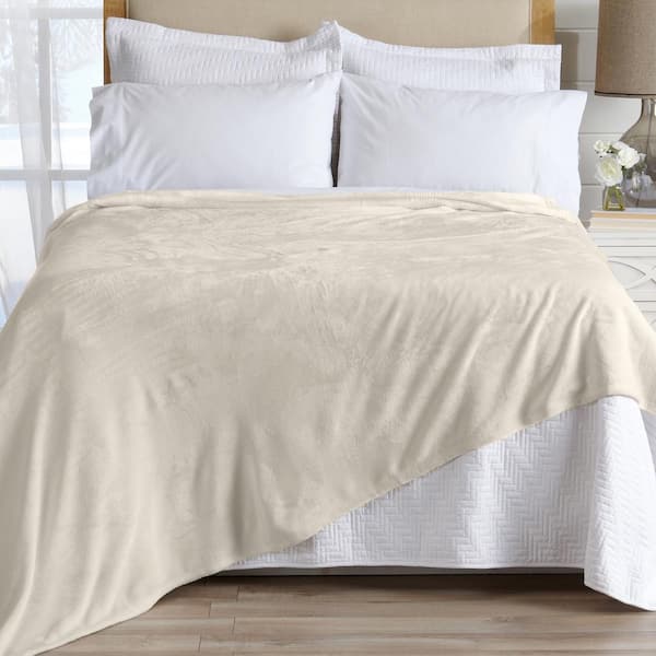 FRESHFOLDS Beige Solid Microfiber Twin Premium Ultra-Soft Plush Blanket