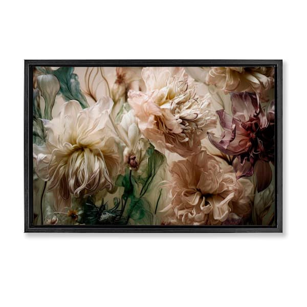 Blush Toned Flowers by Incado Black Floater Frame Nature Graphic Art Print 21 in. x 31 in.
