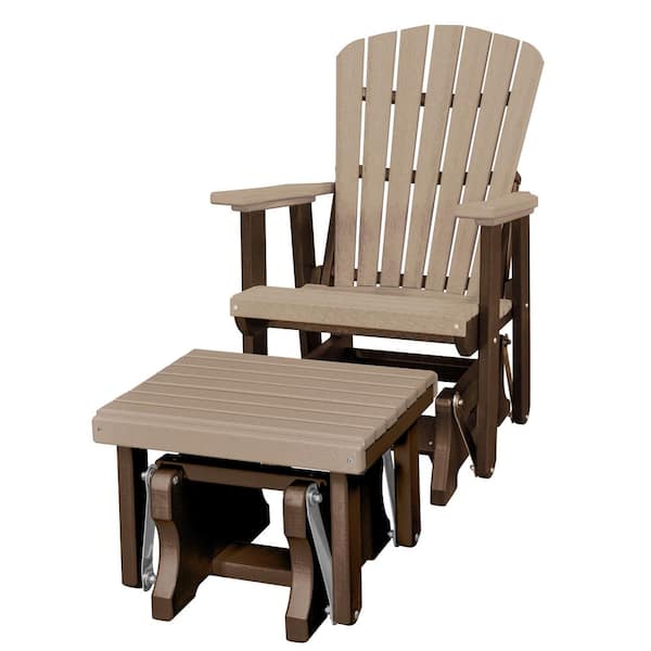American Furniture Classics Adirondack Series 27 in. 1-Person Tudor Brown Frame High Density Plastic Outdoor Glider with Gliding Ottoman
