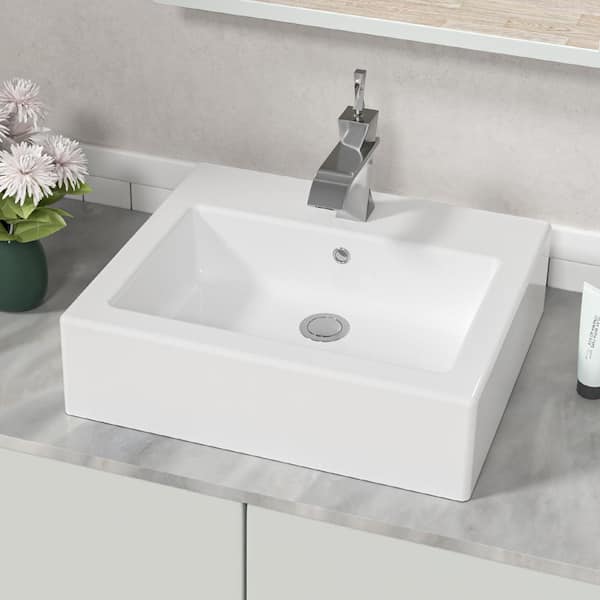 20 in. Ceramic Rectangular Vessel Bathroom Sink in White