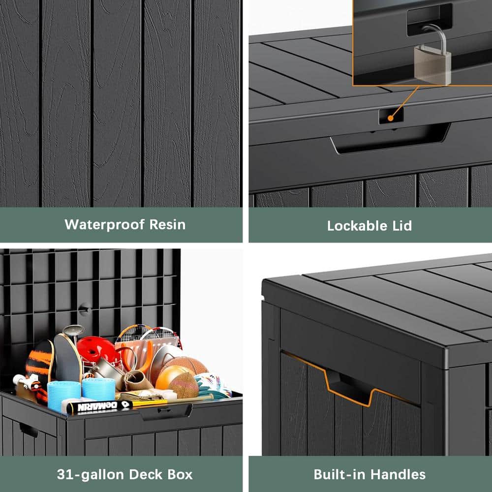 31 Gallon Black Resin Lockable Outdoor Deck Box