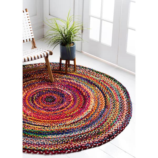 Unique Loom Braided Chindi Multi 8' 0 x 8' 0 Round Rug 3138916 - The Home  Depot