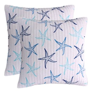 Camps Bay Blue and White Starfish Cotton 26 in. x 26 in. Euro Sham (Set of 2)