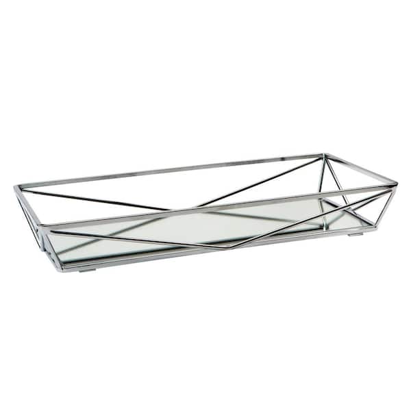 Large Geometric Mirrored Vanity Tray, Large Vanity Tray Silver