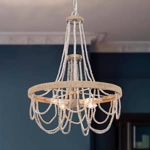 4-Light Aged Slategray Modern Chandelier with Metal and Wood Shades, A Sleek Choice for Modern Homes