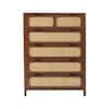 ATHMILE Walnut Wooden Rattan 5-Drawer Storage Cabinet Dresser (15.74 in. D x 31.49 in. W x 43.3 in. H) WNT-61303C80-C