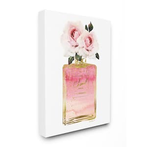 30 in. x 40 in. "Pink and Gold Ombre Perfume Bottle with Roses" by Artist Amanda Greenwood Canvas Wall Art