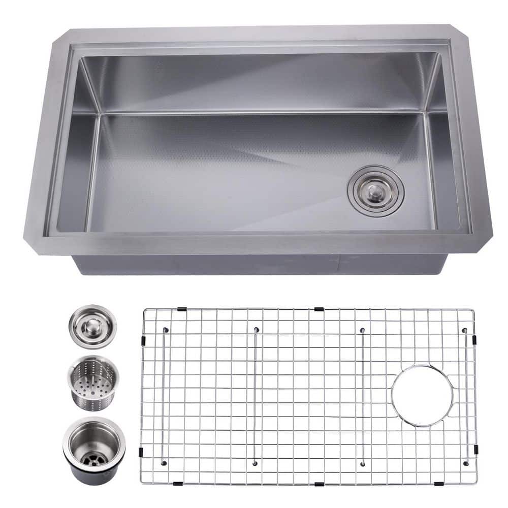 32 in. Drop-in/Undermount Single Bowl 18-Gauge Gunmetal Stainless Nickel Stainless Steel Kitchen Sink with Bottom Grids price history on PriceWatchPro