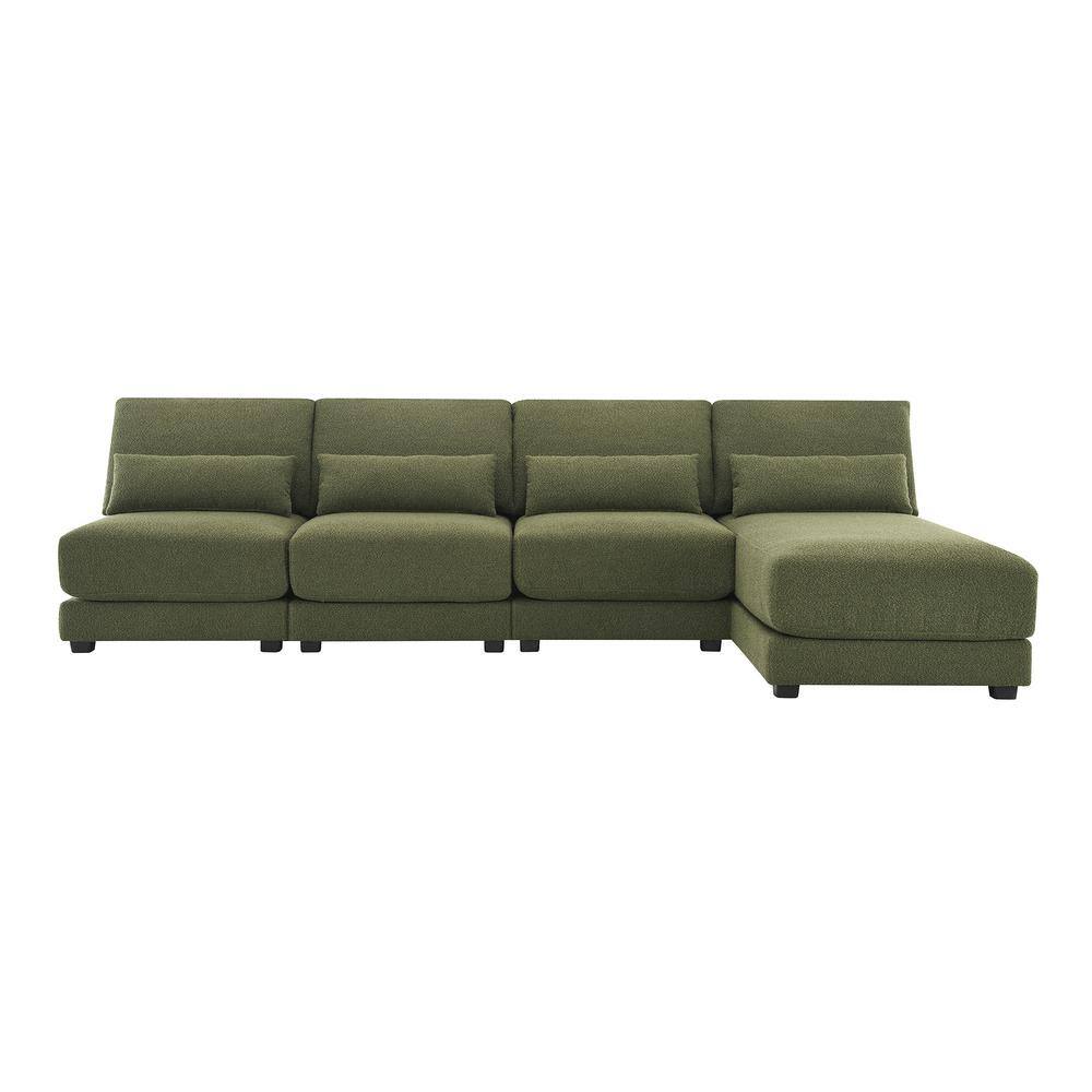 120 in. Square Arm Fabric L-shaped Sofa with Reversible Chaise in. Green