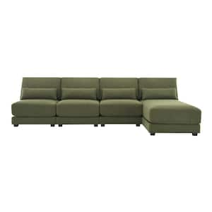 120 in. Square Arm Fabric L-shaped Sofa with Reversible Chaise in. Green