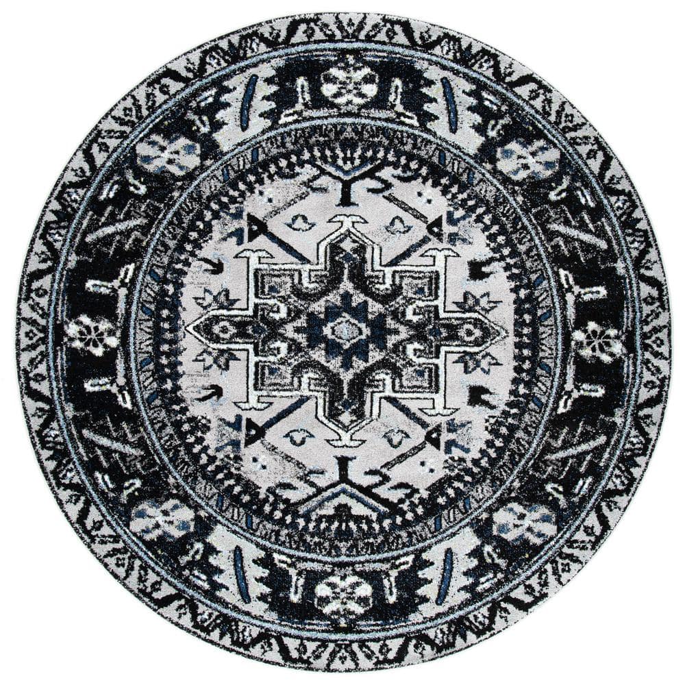 Vintage Hamadan Light Gray/Dark Gray 7 ft. x 7 ft. Floral Border Round Area Rug price history on PriceWatchPro