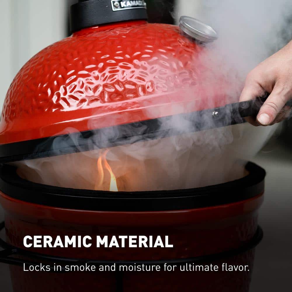 Blaze Red Ceramic Portable Charcoal Grill with Stainless Steel Grate