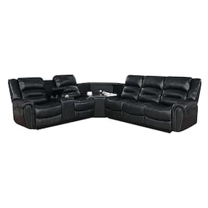 Amelia 222 in. 4-Piece Faux Leather L-Shaped Sectional Sofa Black