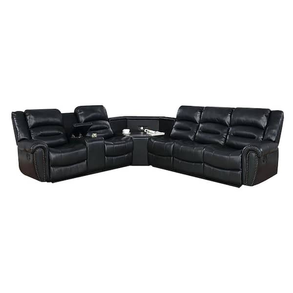 Unbranded Amelia 222 in. 4-Piece Faux Leather L-Shaped Sectional Sofa Black