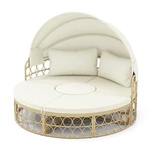 Beige Plastic Outdoor Day Bed with Off White Cushions