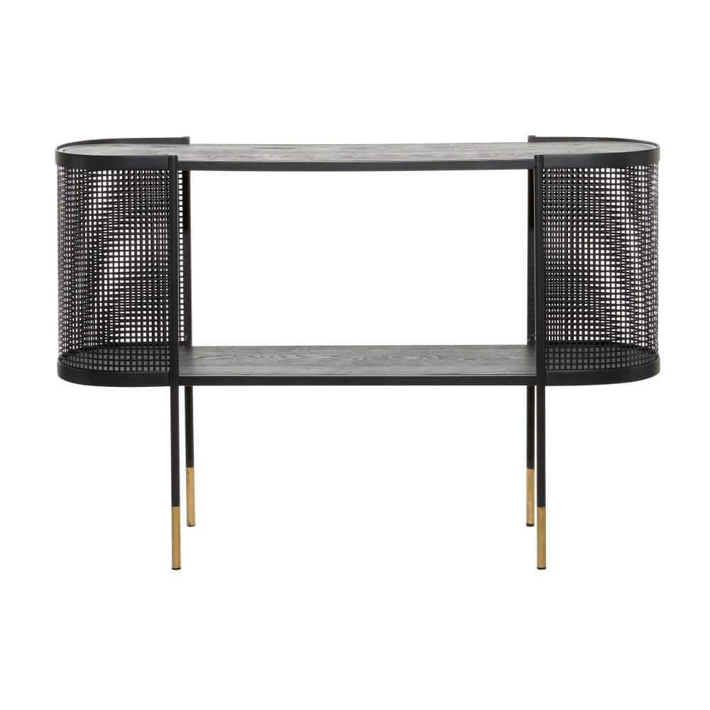 Elegant Black Metal Console Table with Storage Shelf