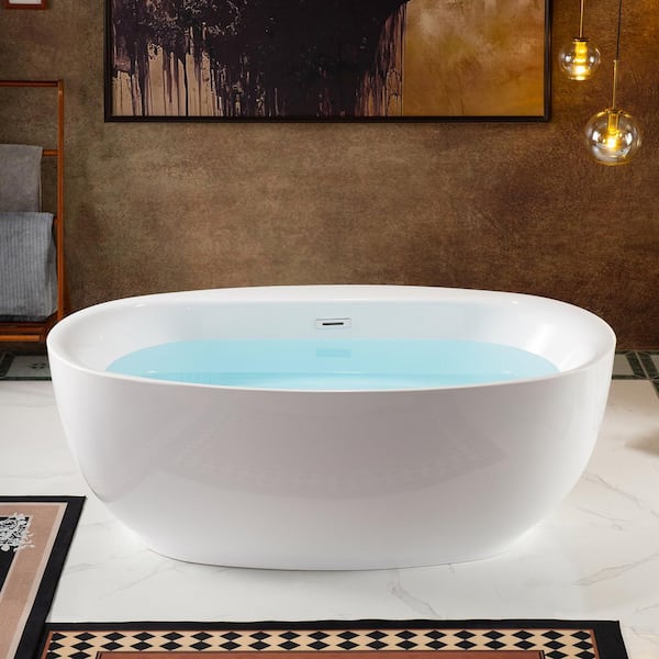 66 in. L x 36 in. W Acrylic Flatbottom Freestanding Soaking Bathtub in White with Polished Chrome Drain