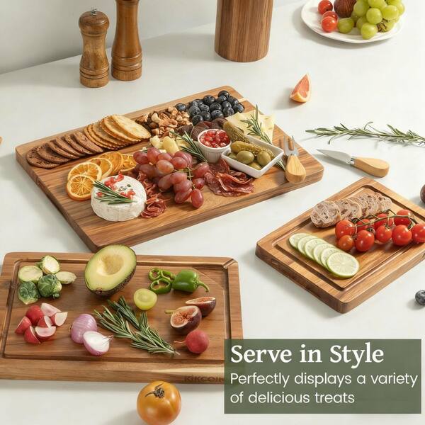 Numhew 3-Piece Acacia Wood Cutting Board Set with with Built-In