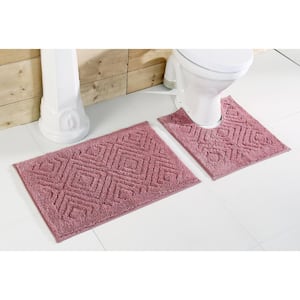Trier Collection 2-Piece Rose 100% Cotton Diamond Pattern Bath Rug Set - 20 in. x 30 in. and 20 in. x 20 in.