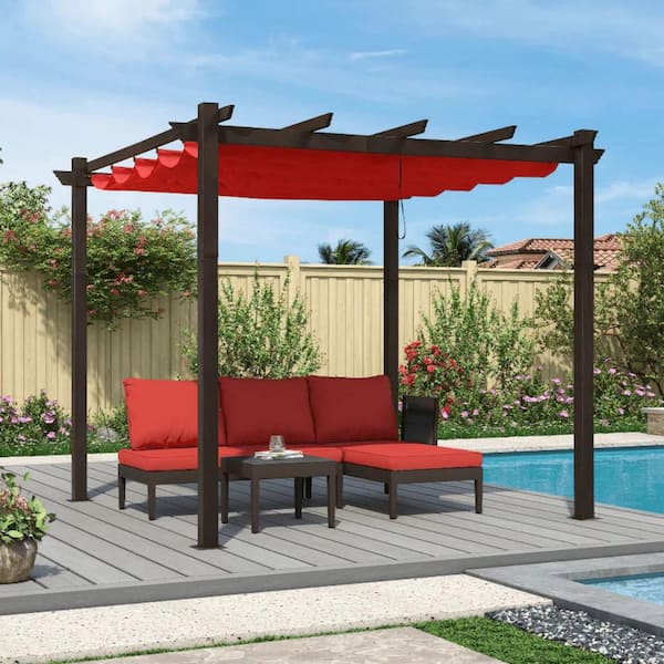 PURPLE LEAF 10 ft. x 13 ft. Terra Metal Outdoor Retractable Pergola with Shade Canopy Cover for Beach Deck Gazebo