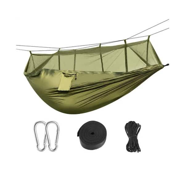 ITOPFOX 8.5 ft. Outdoor Portable Nylon Camping Hammock Bed with Mosquito Net, Ropes, Straps and Carabiners in Green