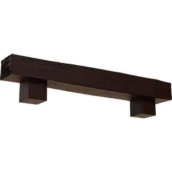 Ekena Millwork 8 in. x 10 in. x 7 ft. Knotty Pine Faux Wood Fireplace Mantel Kit, Alamo Corbels, Premium Hickory