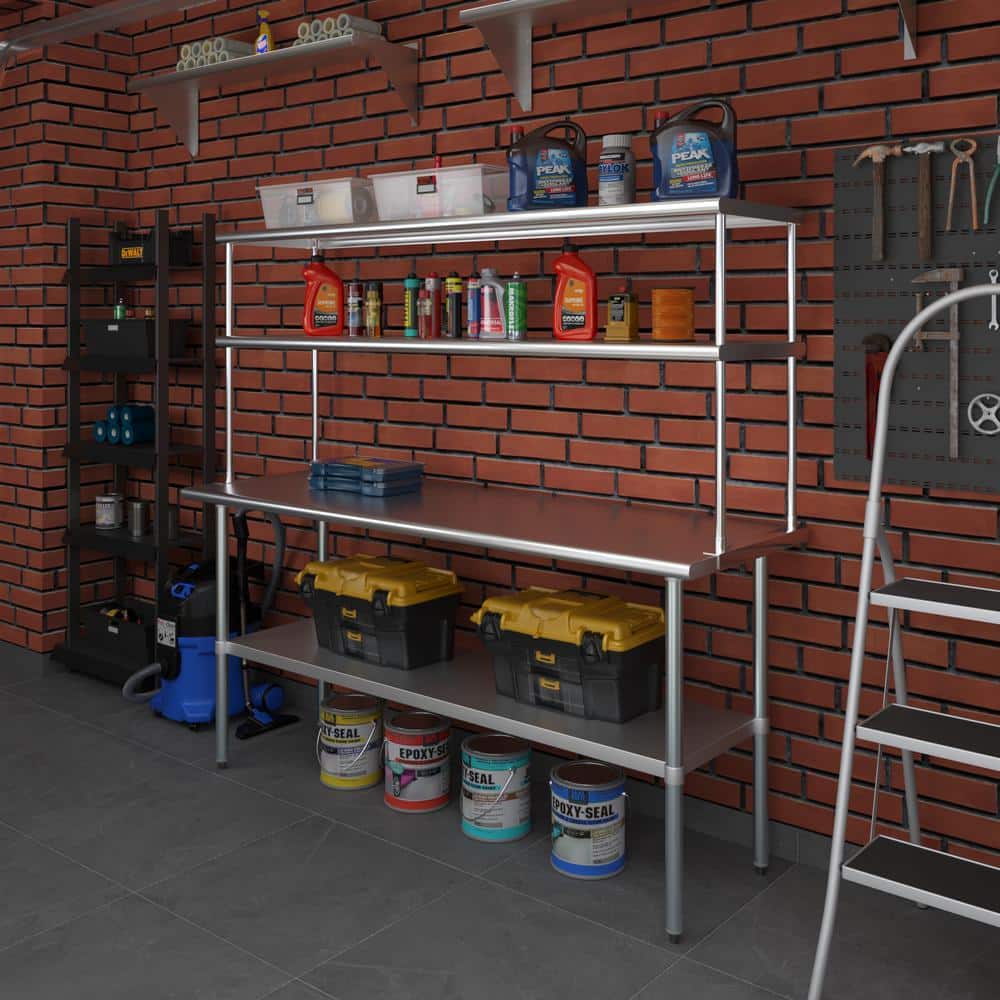 72" Stainless Steel Double-Tier Overshelf for Work Table