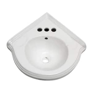 Portsmouth 22 in.. Corner Wall Mounted Bathroom Sin.k in. White with Overflow and Bracket