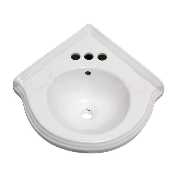 Renovators Supply Manufacturing Portsmouth 22 In Corner Wall Mounted Bathroom Sink White With Overflow And Bracket 97333 The Home Depot - Corner Wall Mounted Bathroom Sink