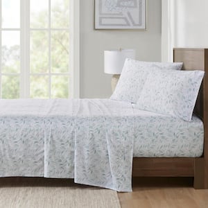 200-Thread Count Printed Cotton 4-Piece Green Leaves Full Sheet Set
