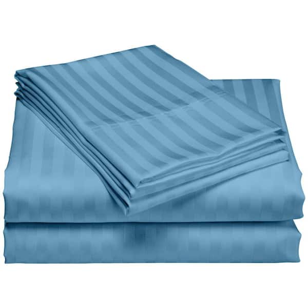 Hotel London 600-Thread Count 100% Cotton Deep Pocket Striped Sheet Set (Twin, Teal)