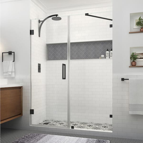 Aston Nautis XL 65.25 - 66.25 in. W x 80 in. H Hinged Frameless Shower Door in Matte Black with Clear StarCast Glass