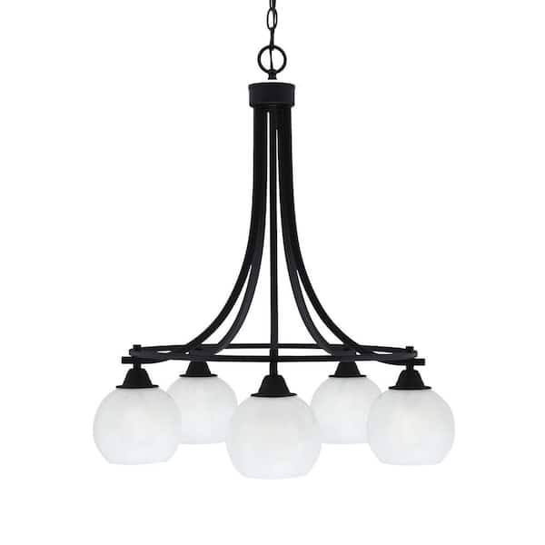 Unbranded Madison 5-Light Matte Black Round Chandelier with 5.75 in. White Marble Glass Shades, No bulbs included