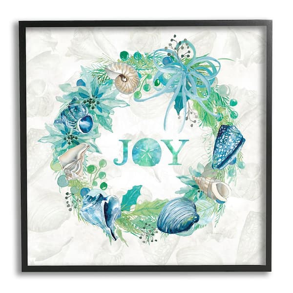Stupell Industries Joy Coastal Shell Wreath by Carol Robinson 1-Piece Framed Graphic Print Nature Poster Art Print 12 in. x 12 in.