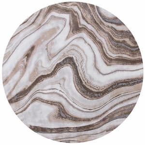 Craft Gold/Gray 4 ft. x 4 ft. Marbled Abstract Round Area Rug