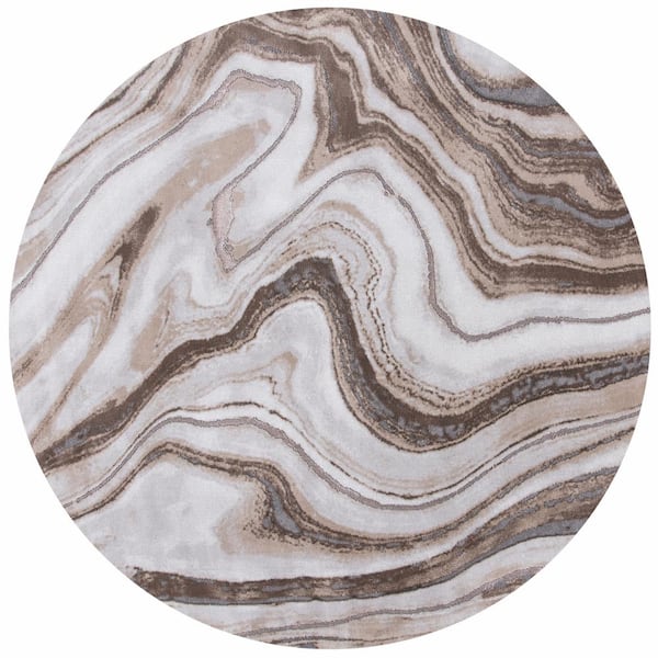 SAFAVIEH Craft Gold/Gray 5 ft. x 5 ft. Marbled Abstract Round Area Rug