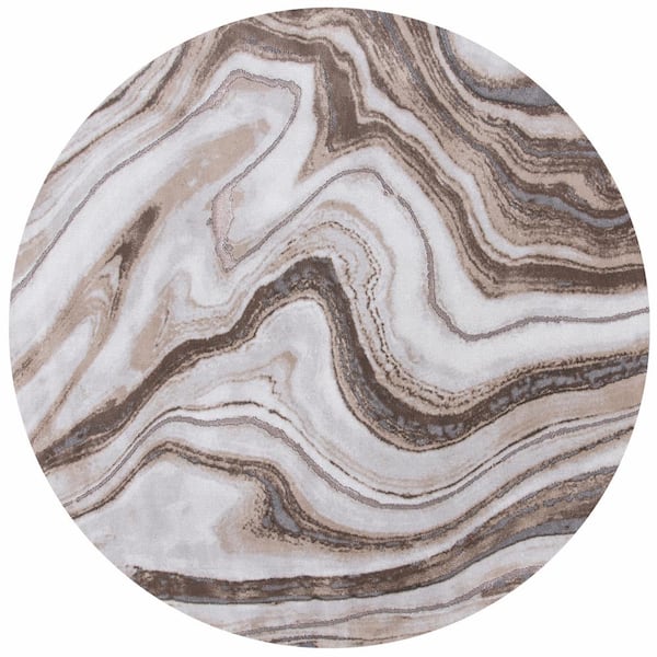 SAFAVIEH Craft Gold/Gray 9 ft. x 9 ft. Marbled Abstract Round Area Rug