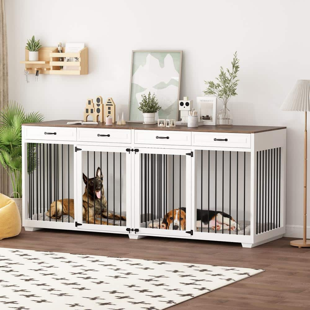 FUFU&GAGA 92.9 in. Super Large Dog Crate Furniture, Indoor Wooden Dog ...