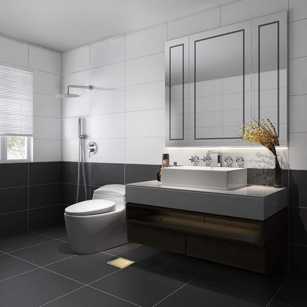 Brushed Gold 6 Inch Square Stainless Steel Bathroom Tray