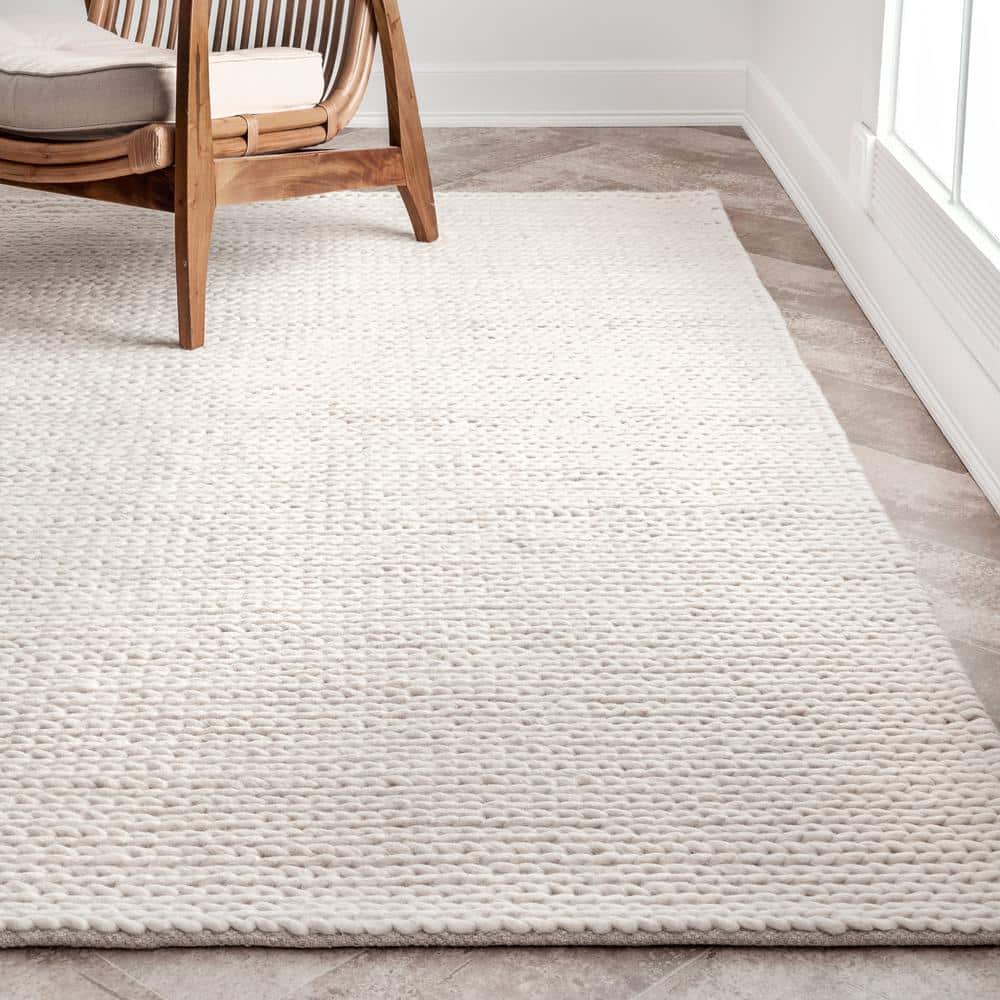 Off-White Braided Wool 6' x 9' Area Rug