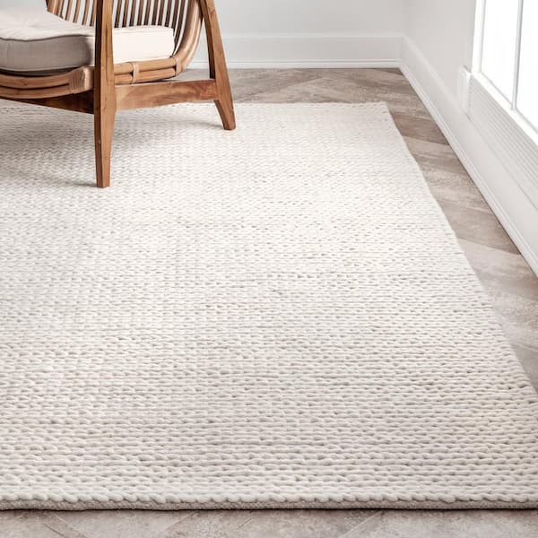 Caryatid Chunky Woolen Cable Off-White 8 ft. x 10 ft. Living Room/Bedroom/Dining Room Area Rug