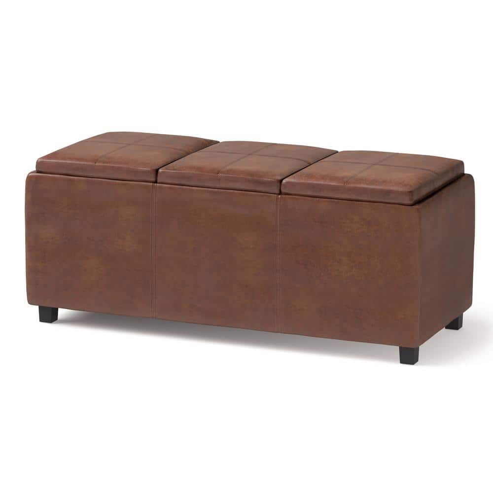 Avalon Distressed Saddle Brown Faux Leather Storage Ottoman