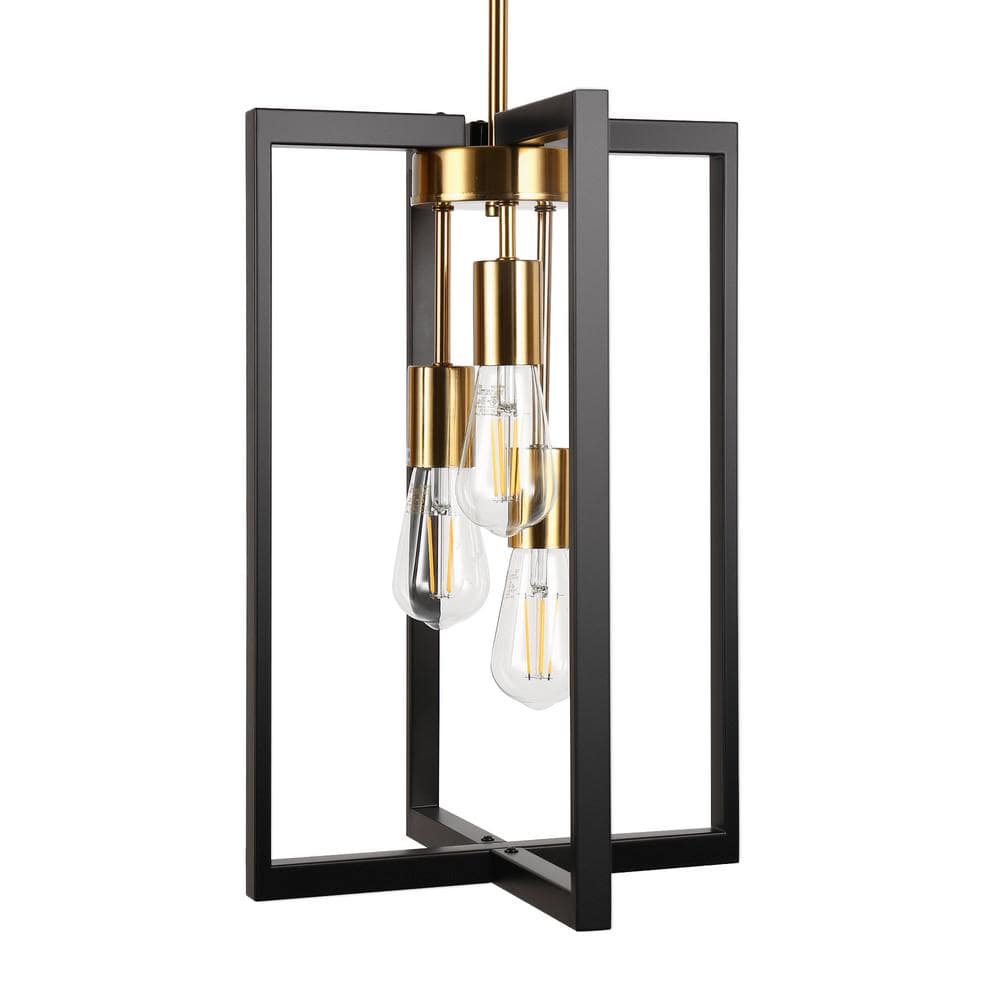 Modern Black and Gold Rectangle Metal Pendant Light