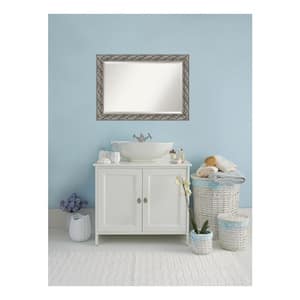 Silver Luxor 41.5 in. x 29.5 in. Beveled Rectangle Wood Framed Bathroom Wall Mirror in Silver