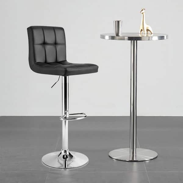 Black Adjustable Armless PU Leather Bar Stool Swivel Kitchen Counter Bar Chair
