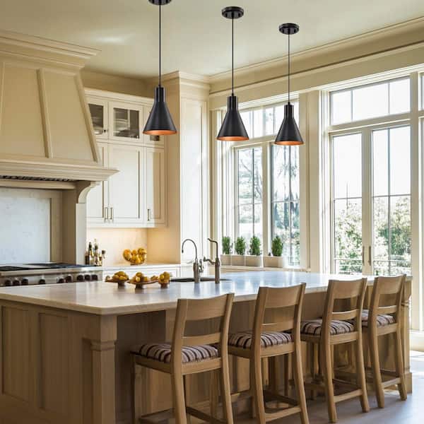 Edvivi 1-Light Matte Black Metal Cone Hanging Kitchen Mini Pendant