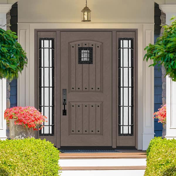 Regency 64 in. x 80 in. 2Panel Plank Cavalier Speakeasy RHIS Ashwood Fiberglass Prehung Front Door w/Cav Dbl 12in.SL