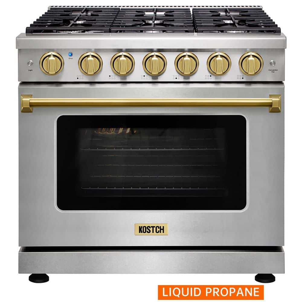 36 in. 6 Burners Freestanding Propane Gas Range with 6.0 cu. ft. Convection Oven in Stainless Steel with Bronze Handle price history on PriceWatchPro