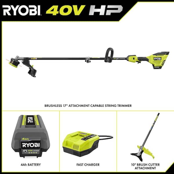 40V HP Brushless Whisper Series 17" Cordless Attachment Capable String Trimmer & Brush-Cutter w/4.0 Ah Battery & Charger